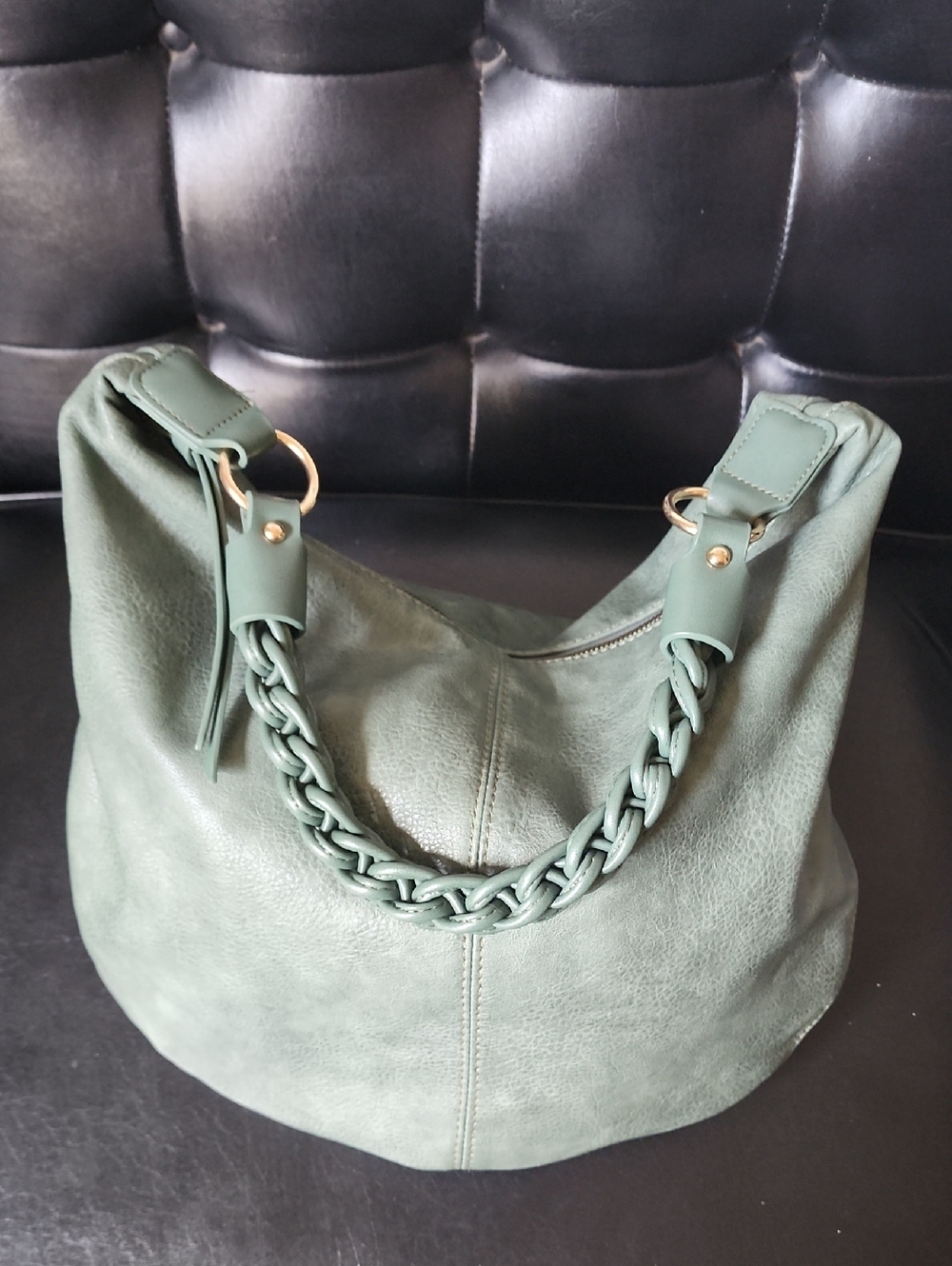 Montana West Green Expandable Hobo Bag Purse Tote Braided Handle